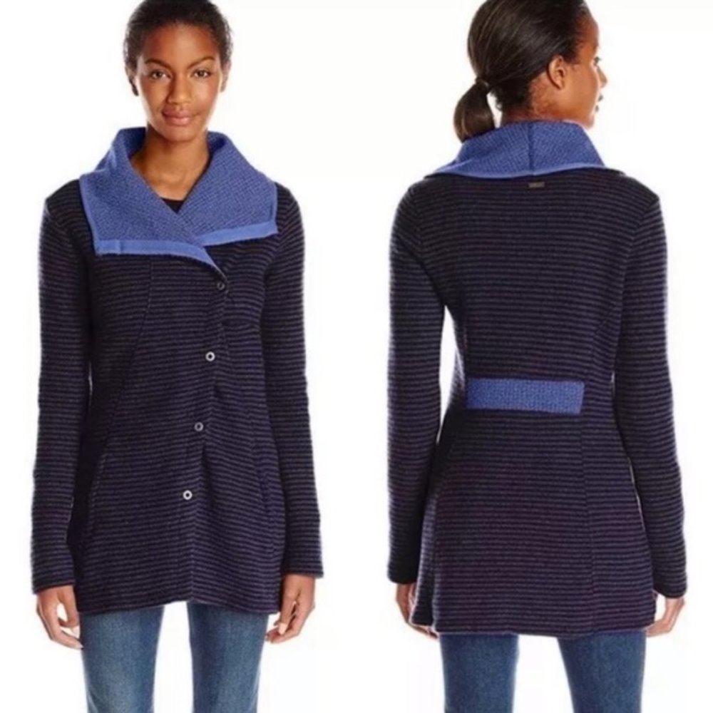 PRANA purple striped wool cardigan sweater XL